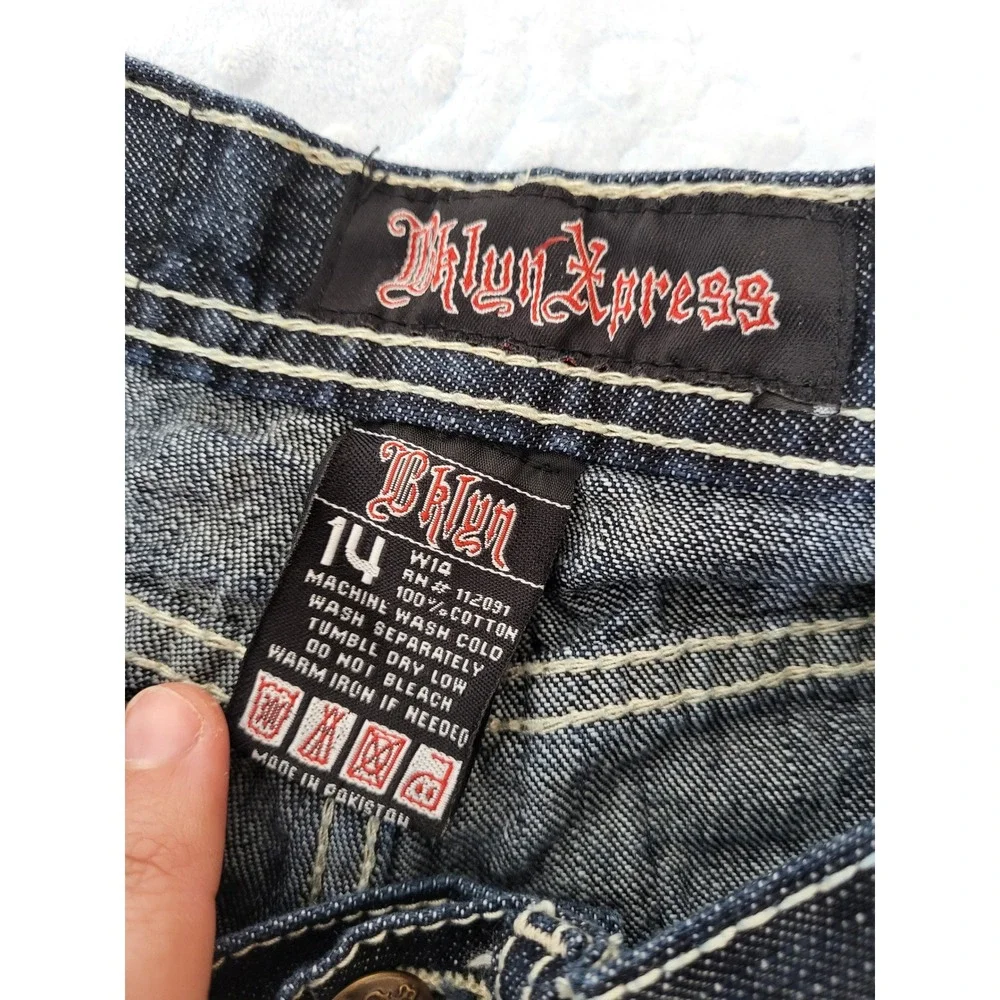 Bklyn Xpress Boys Dark Wash Relaxed Fit Denim Jeans Contrast Stitch Size 14